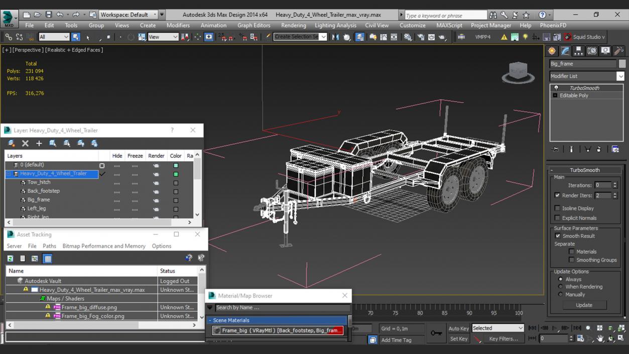 3D Heavy Duty 4 Wheel Trailer