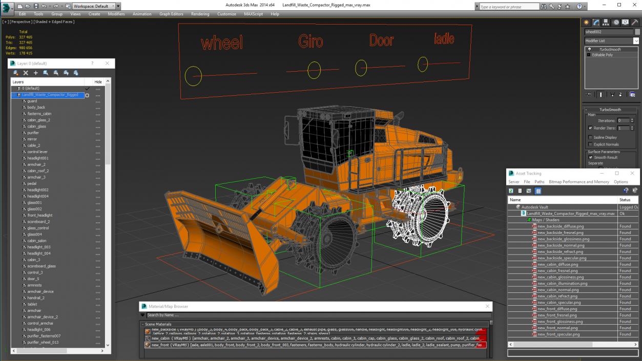 3D Landfill Waste Compactor Rigged