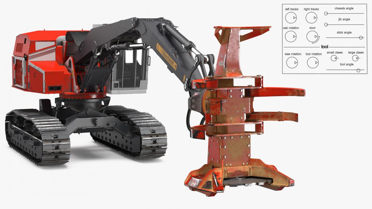 3D model Tracked Feller Buncher Dirty Rigged