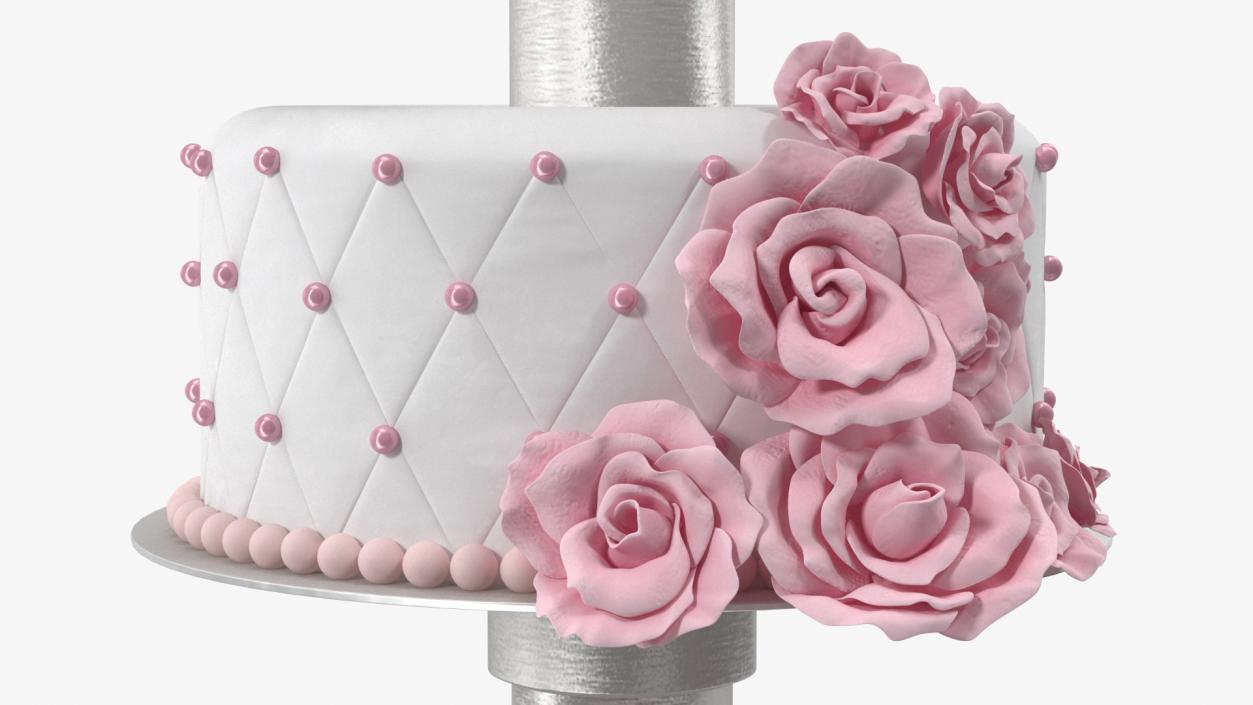 3D model Three Tier Floral Wedding Cake Pink