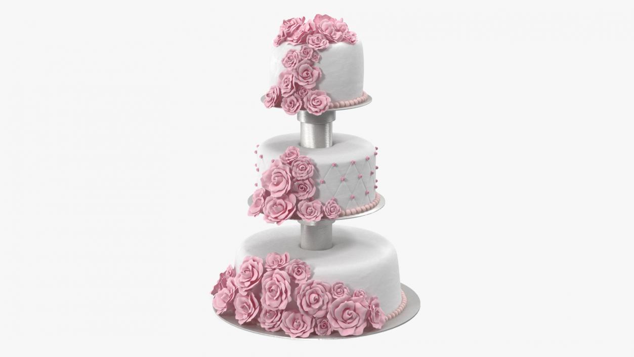 3D model Three Tier Floral Wedding Cake Pink