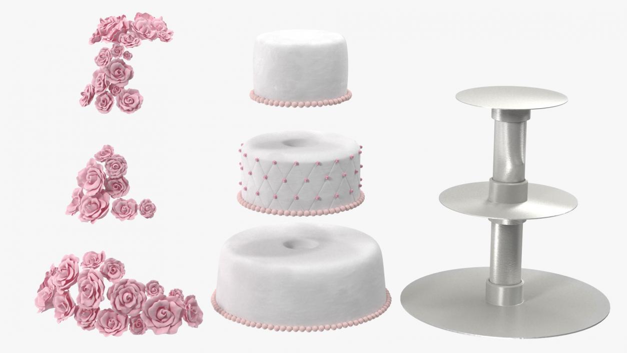 3D model Three Tier Floral Wedding Cake Pink