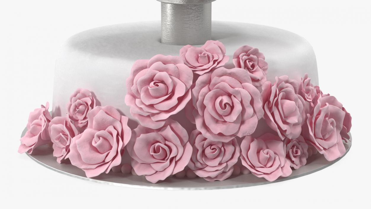 3D model Three Tier Floral Wedding Cake Pink