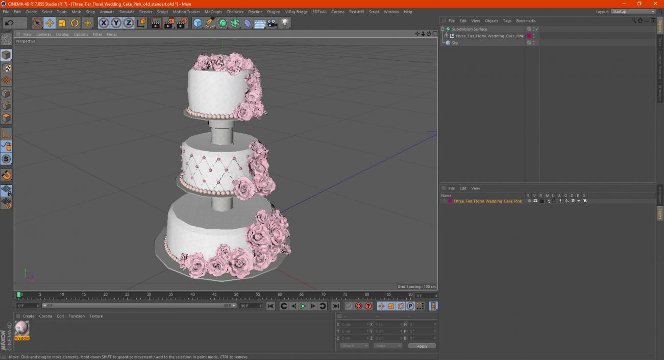 3D model Three Tier Floral Wedding Cake Pink