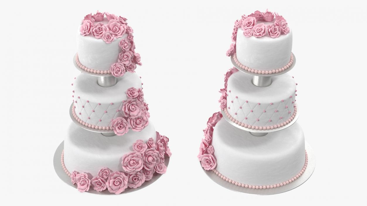 3D model Three Tier Floral Wedding Cake Pink