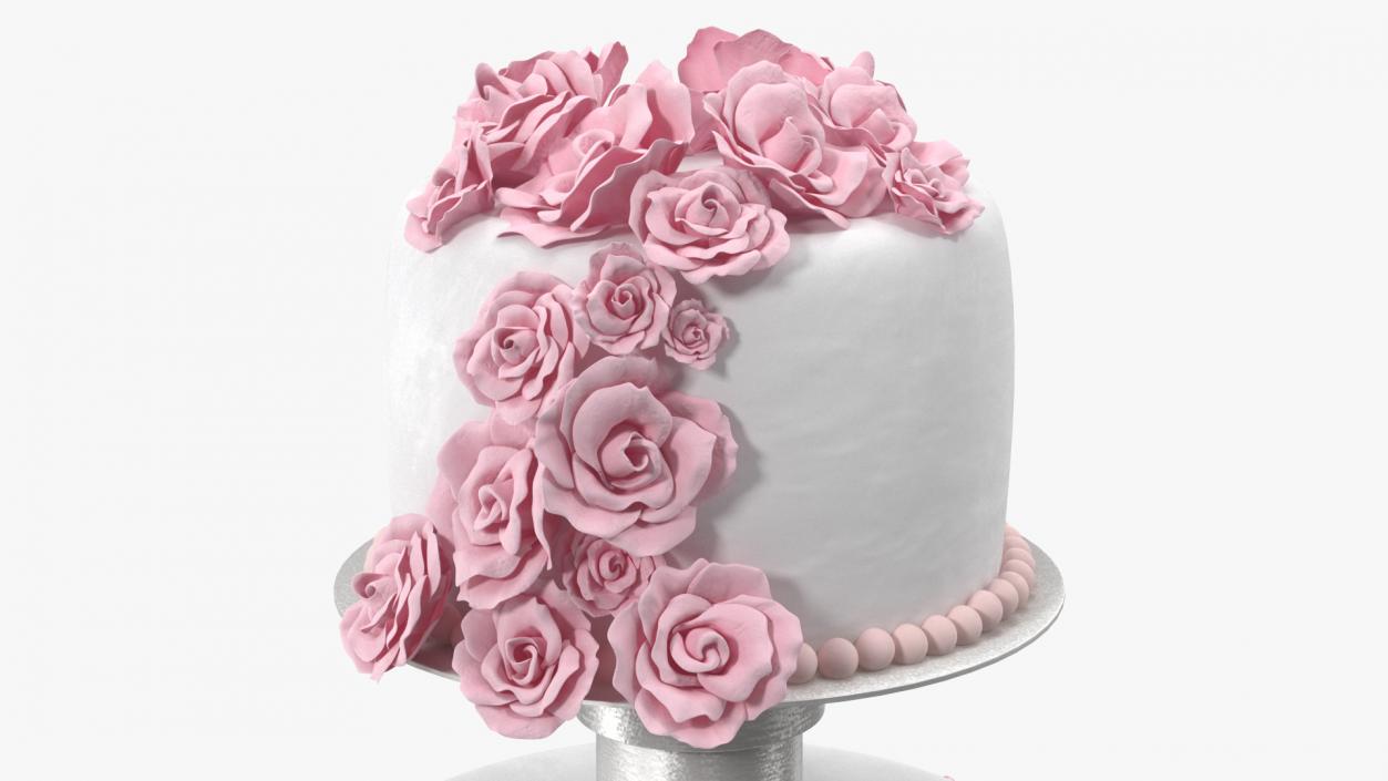 3D model Three Tier Floral Wedding Cake Pink