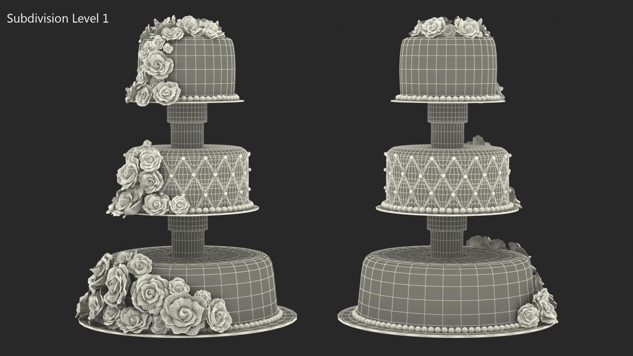 3D model Three Tier Floral Wedding Cake Pink