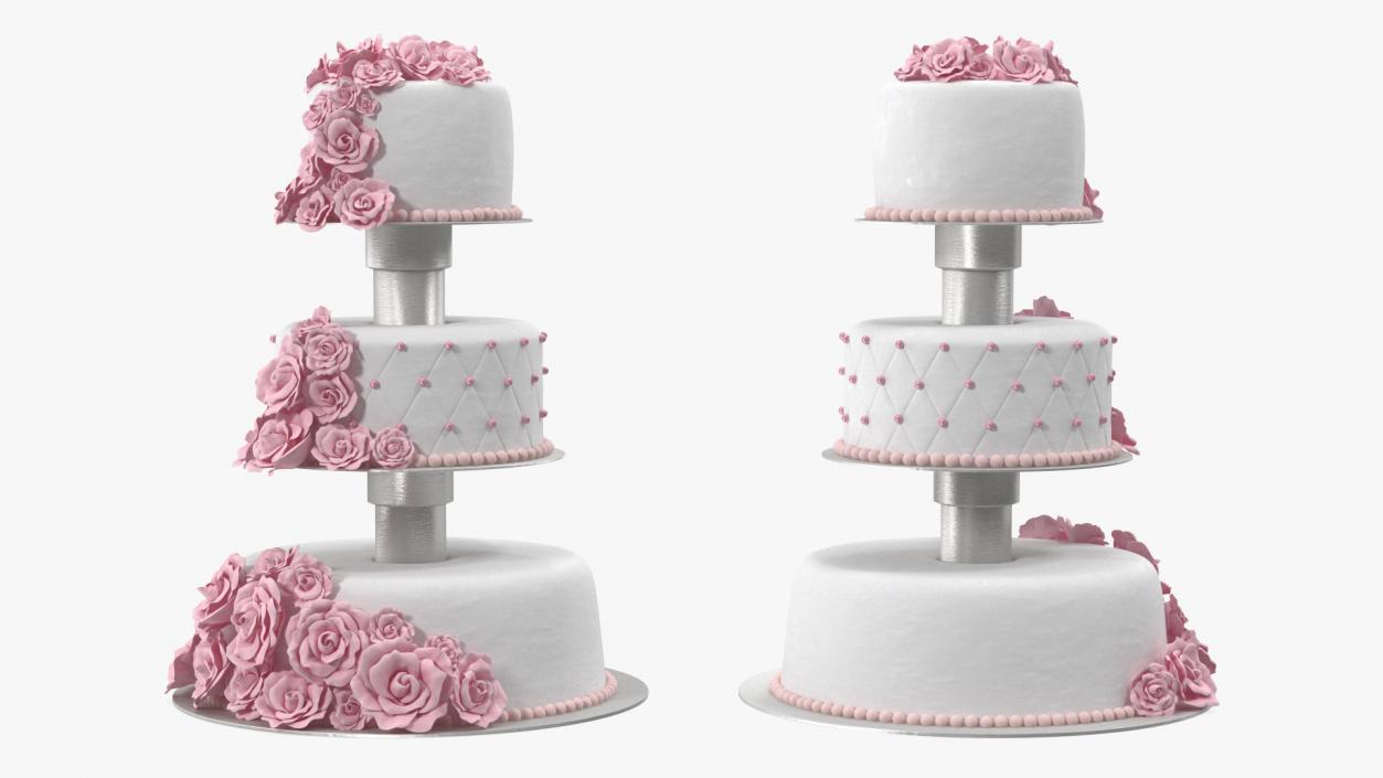 3D model Three Tier Floral Wedding Cake Pink