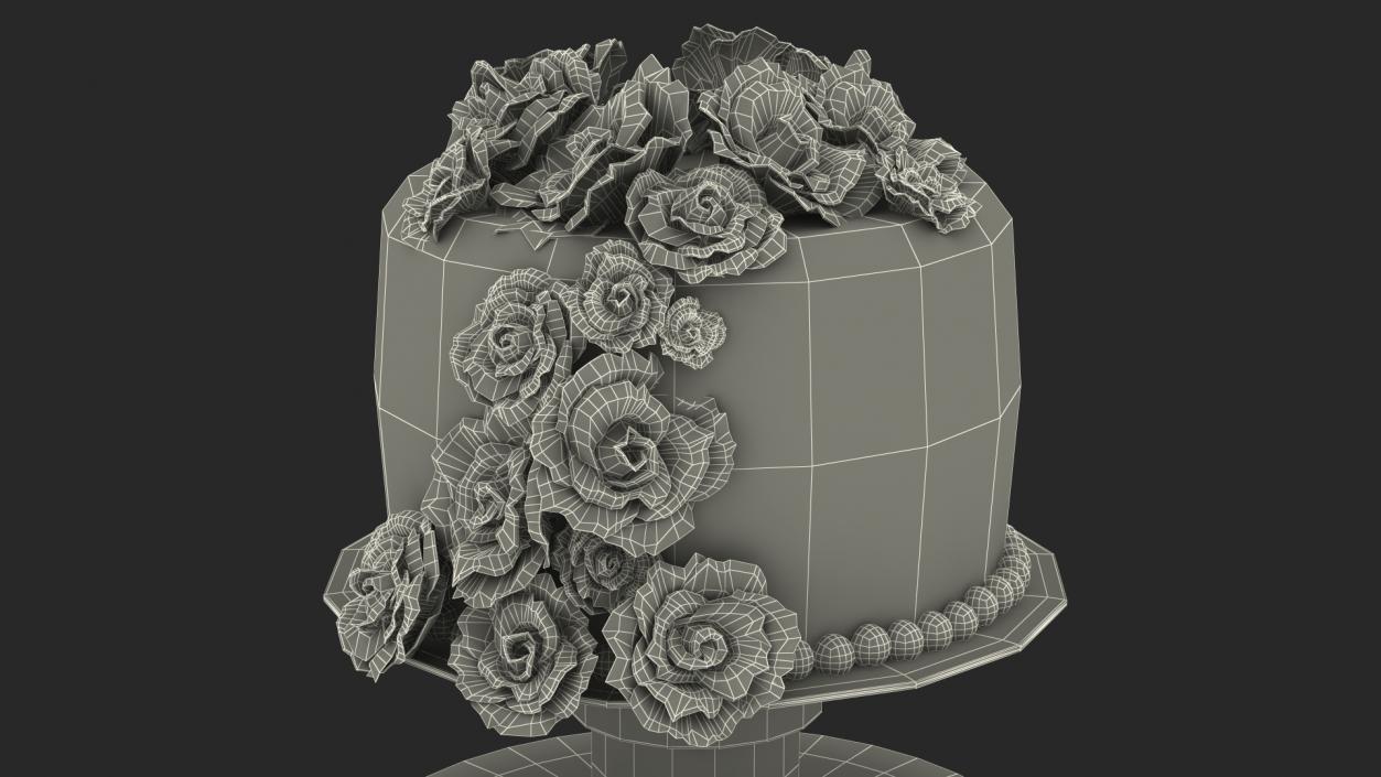 3D model Three Tier Floral Wedding Cake Pink