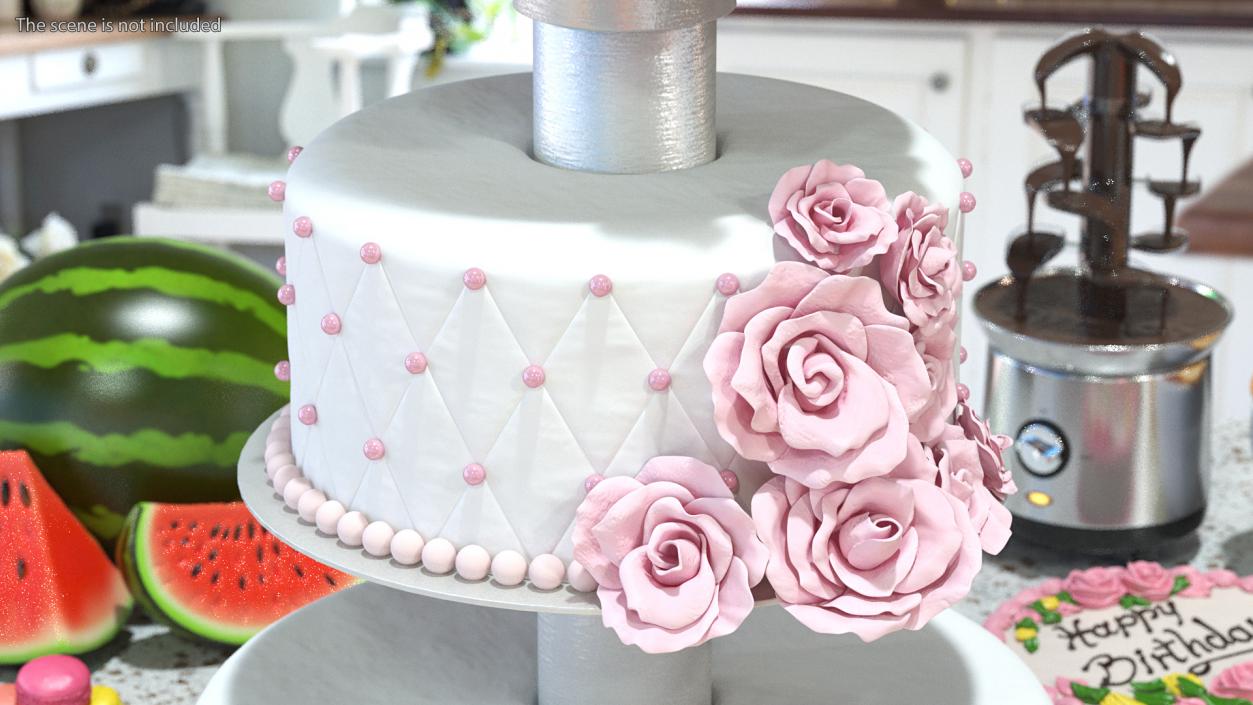 3D model Three Tier Floral Wedding Cake Pink