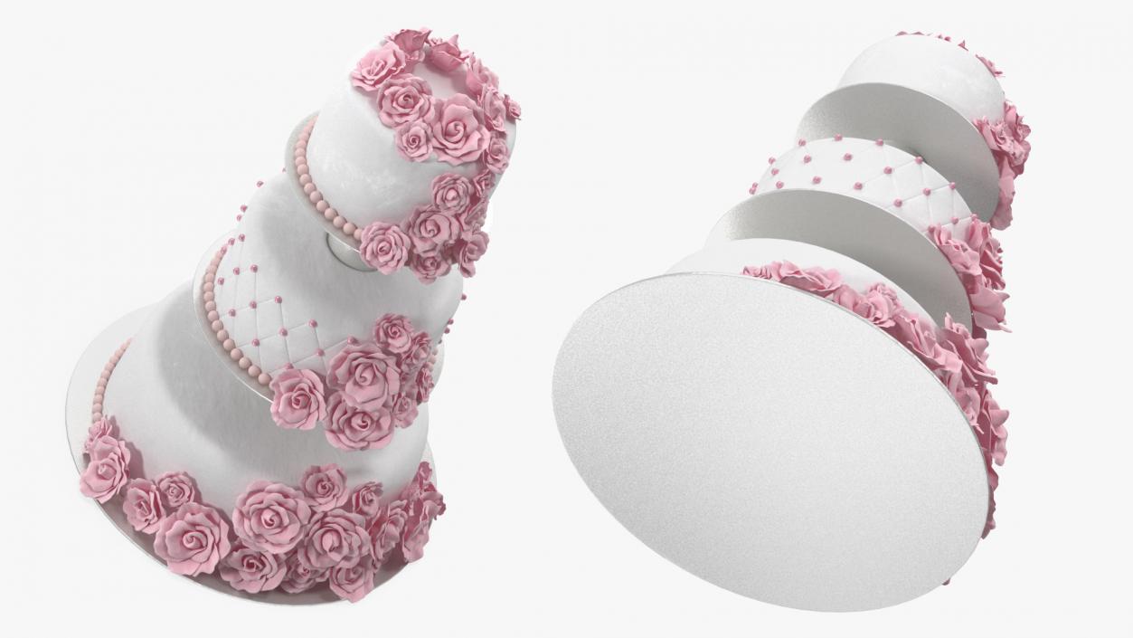 3D model Three Tier Floral Wedding Cake Pink