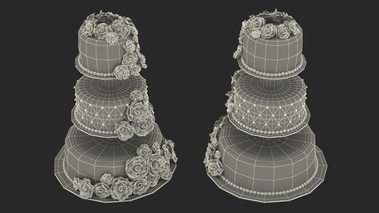 3D model Three Tier Floral Wedding Cake Pink