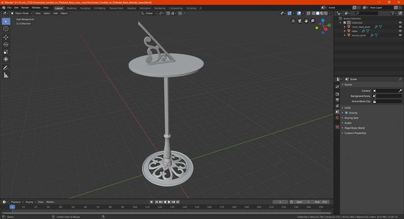 3D model Horizontal Sundial on Pedestal Base