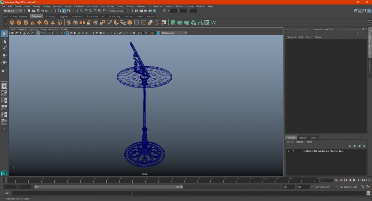 3D model Horizontal Sundial on Pedestal Base