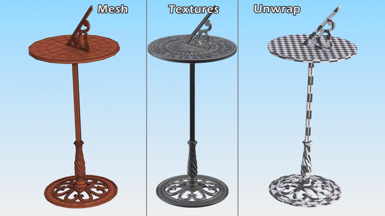 3D model Horizontal Sundial on Pedestal Base