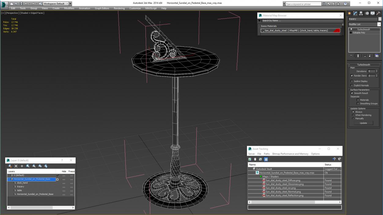 3D model Horizontal Sundial on Pedestal Base