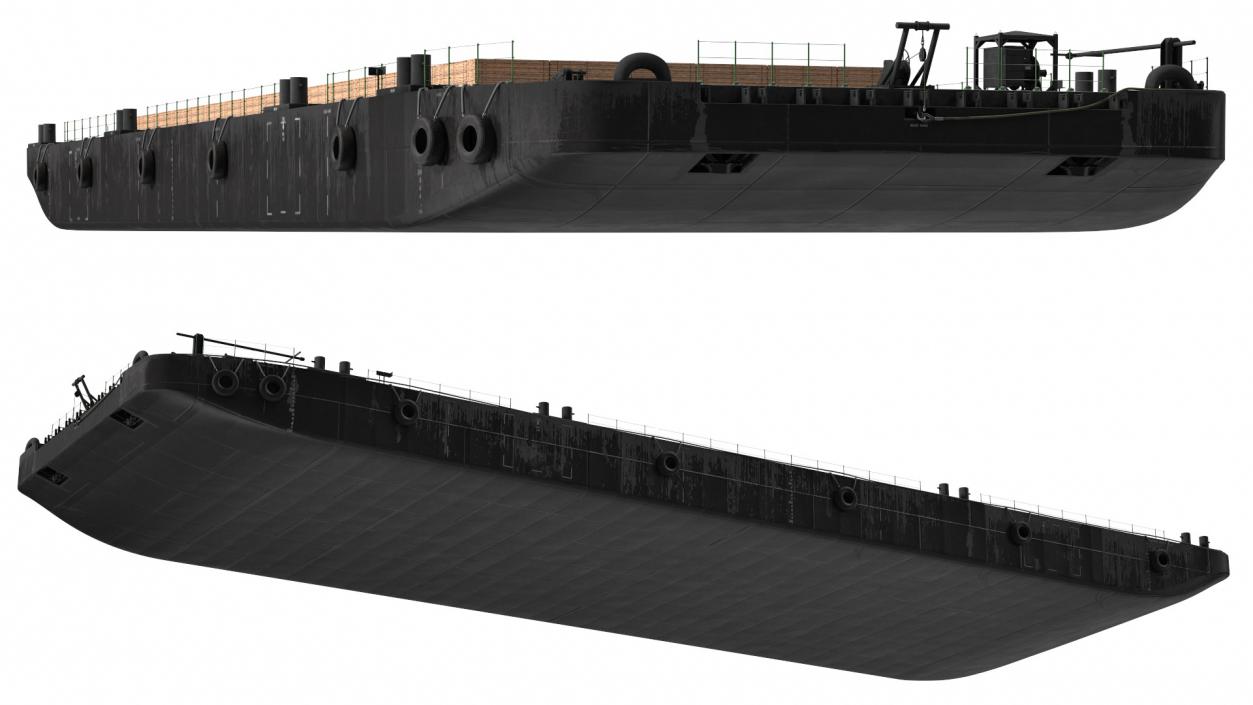 Pontoon Barge Loaded Wood Planks 3D