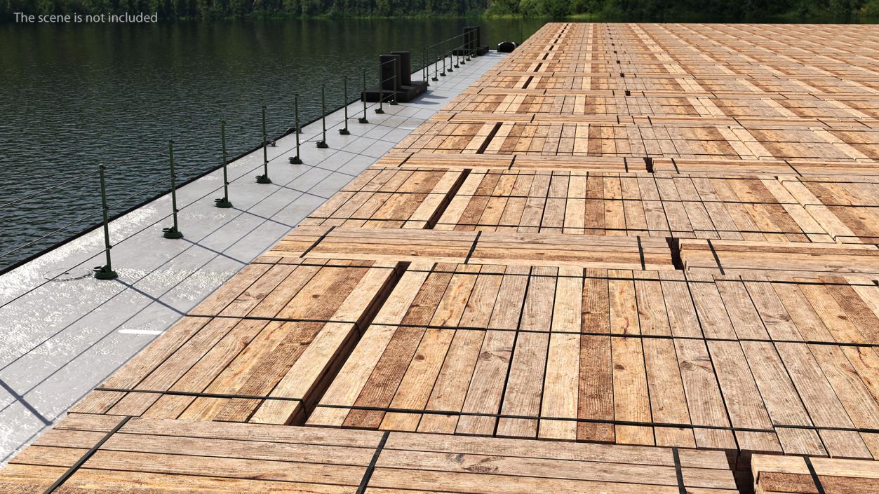 Pontoon Barge Loaded Wood Planks 3D