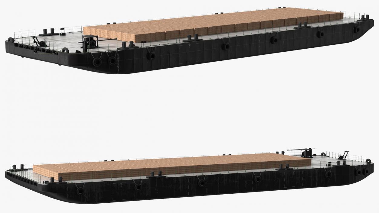 Pontoon Barge Loaded Wood Planks 3D