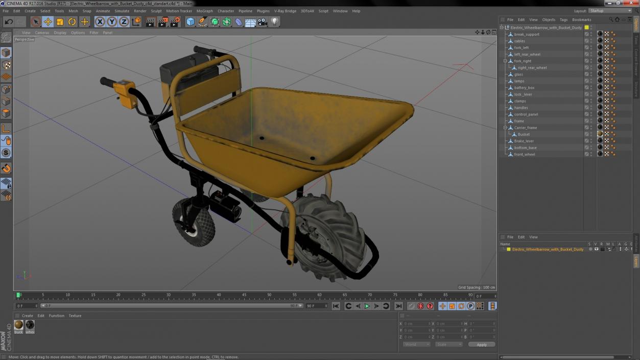 3D Electric Wheelbarrow with Bucket Dusty model