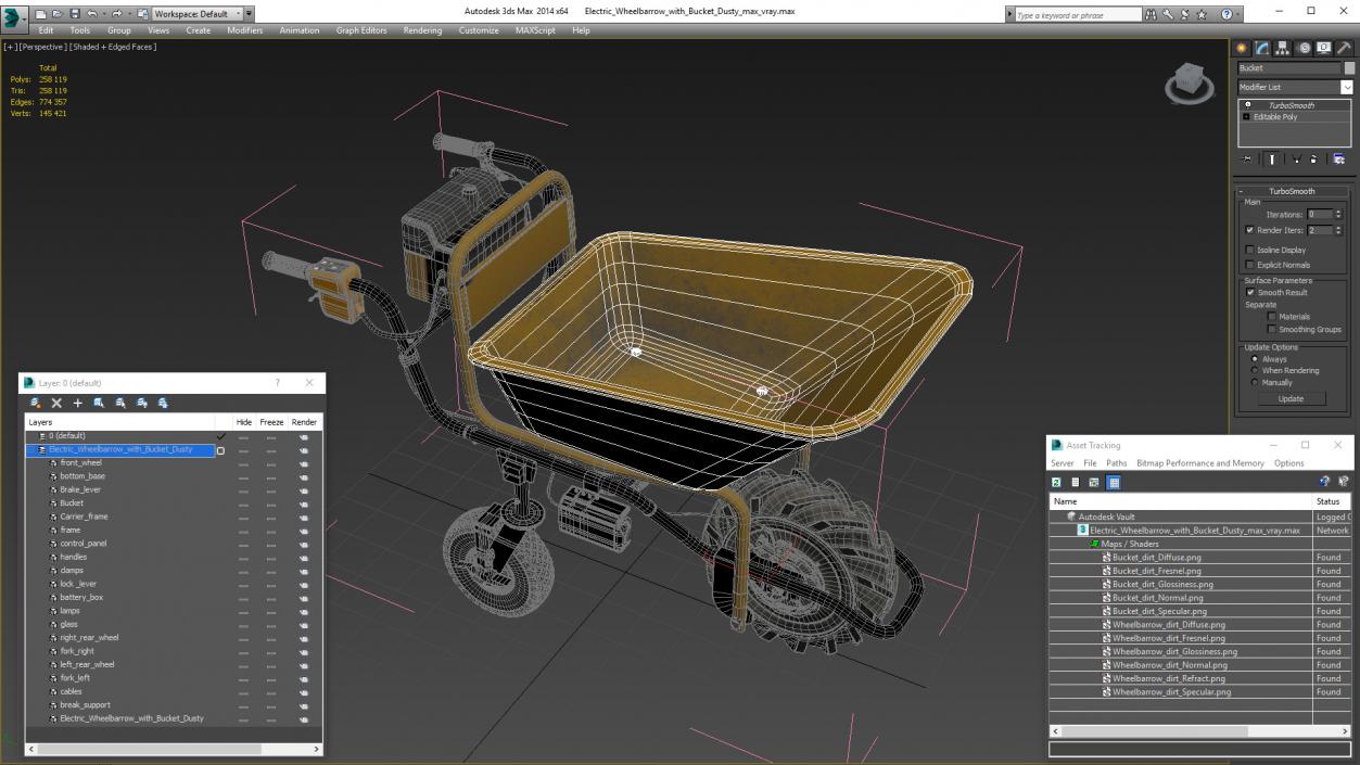 3D Electric Wheelbarrow with Bucket Dusty model