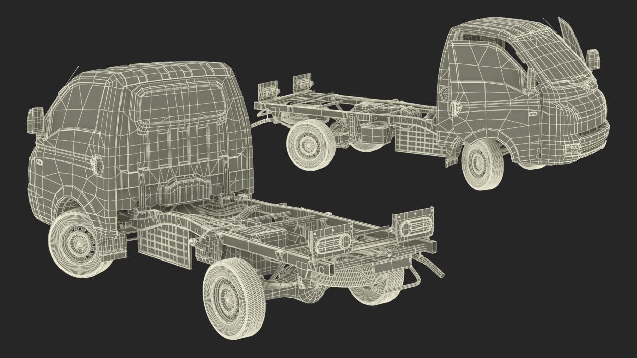 3D model Mini Truck Bare Chassis Blue Rigged