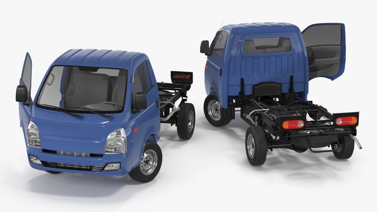 3D model Mini Truck Bare Chassis Blue Rigged