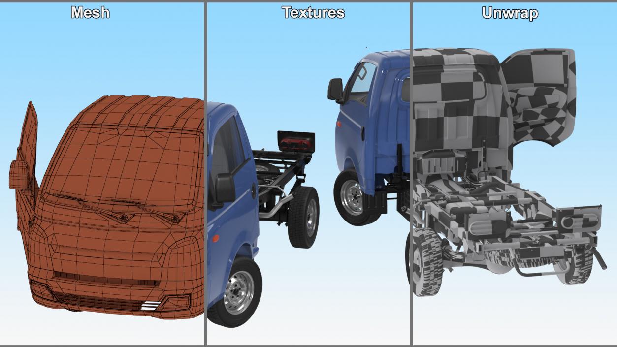 3D model Mini Truck Bare Chassis Blue Rigged