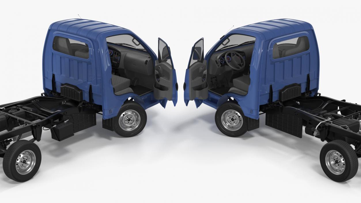 3D model Mini Truck Bare Chassis Blue Rigged