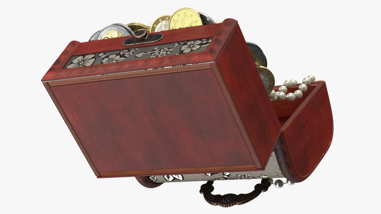 3D Treasure Box Full of Euro Coins and Jewelry model