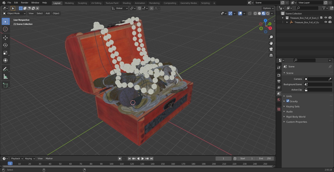 3D Treasure Box Full of Euro Coins and Jewelry model