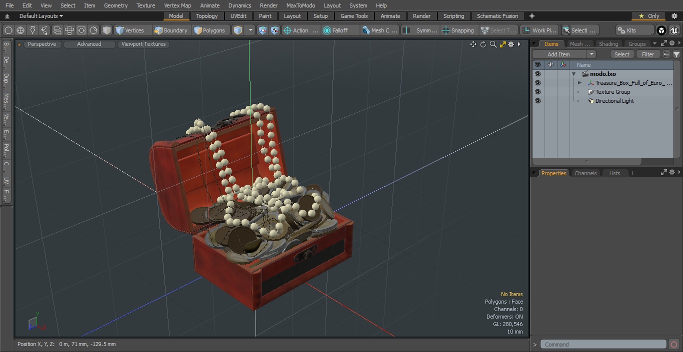 3D Treasure Box Full of Euro Coins and Jewelry model