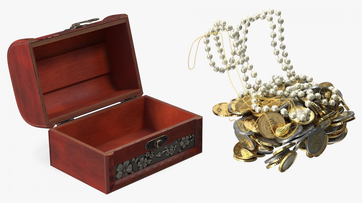 3D Treasure Box Full of Euro Coins and Jewelry model