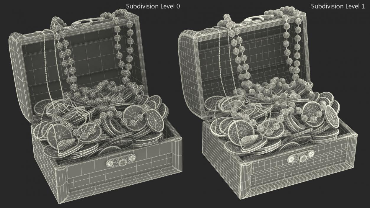 3D Treasure Box Full of Euro Coins and Jewelry model