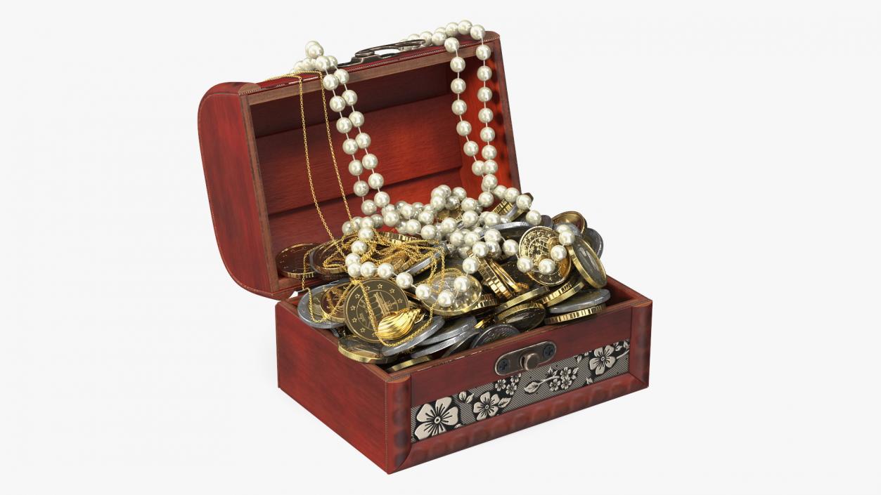 3D Treasure Box Full of Euro Coins and Jewelry model