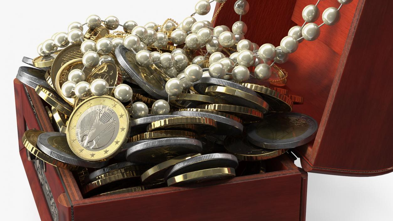 3D Treasure Box Full of Euro Coins and Jewelry model