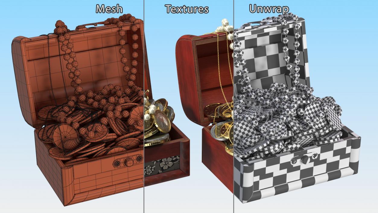 3D Treasure Box Full of Euro Coins and Jewelry model