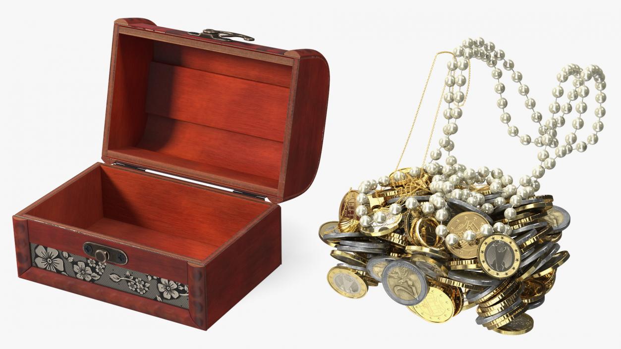 3D Treasure Box Full of Euro Coins and Jewelry model