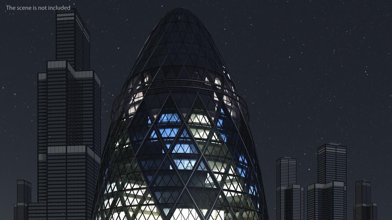 Commercial Skyscraper 30 St Mary Axe Night Glow 3D