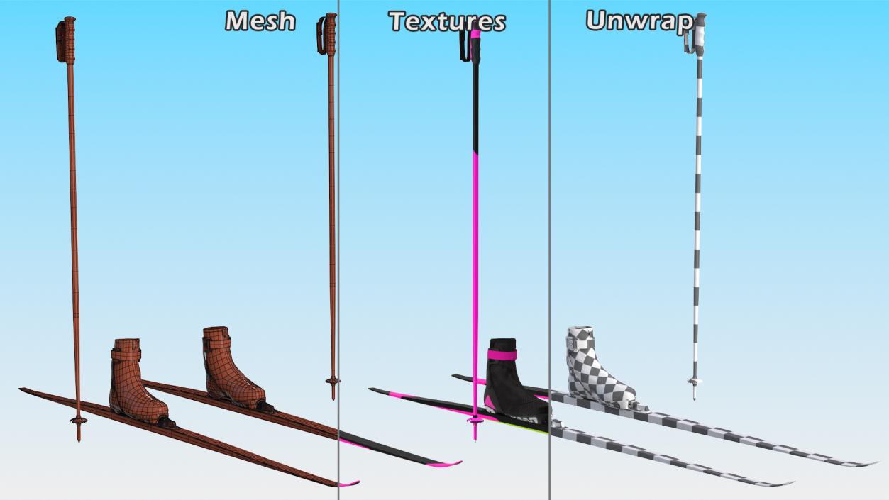 3D model Ski Boots with Poles