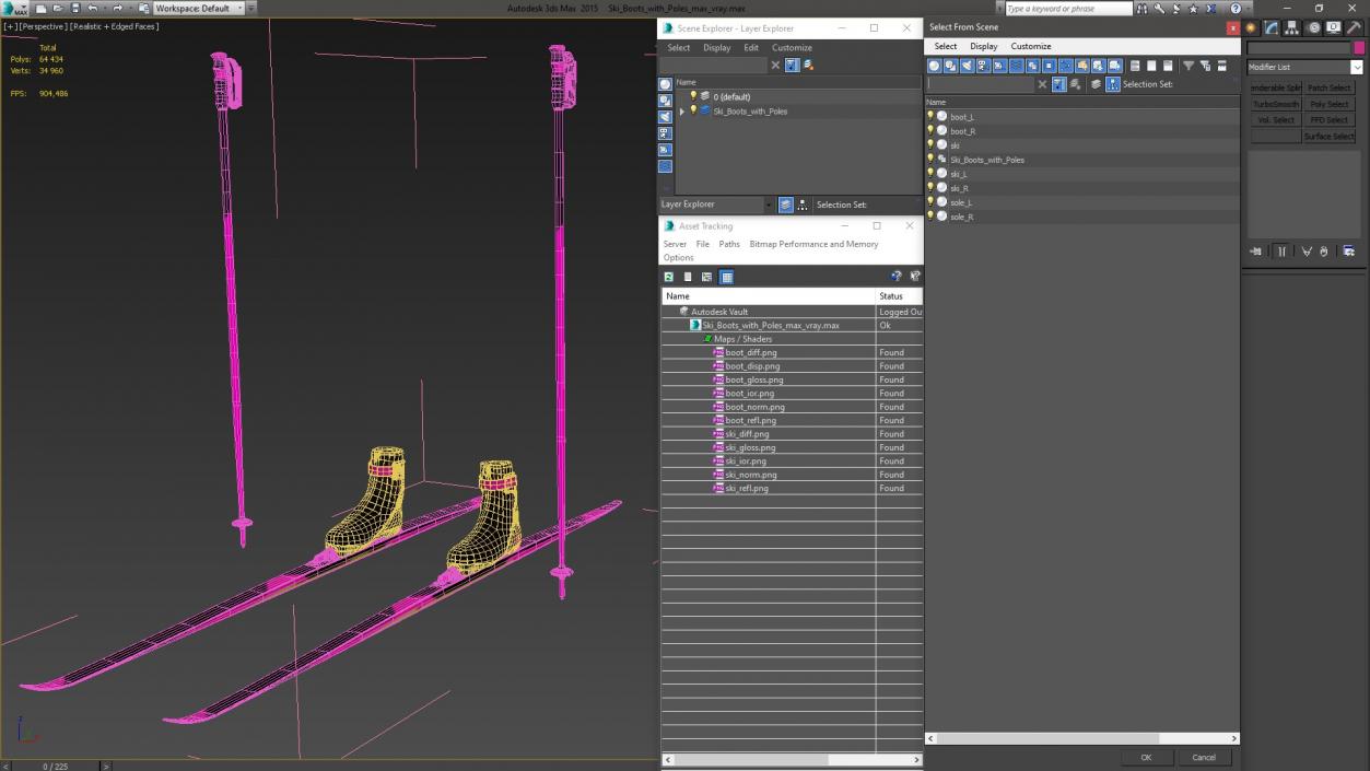 3D model Ski Boots with Poles