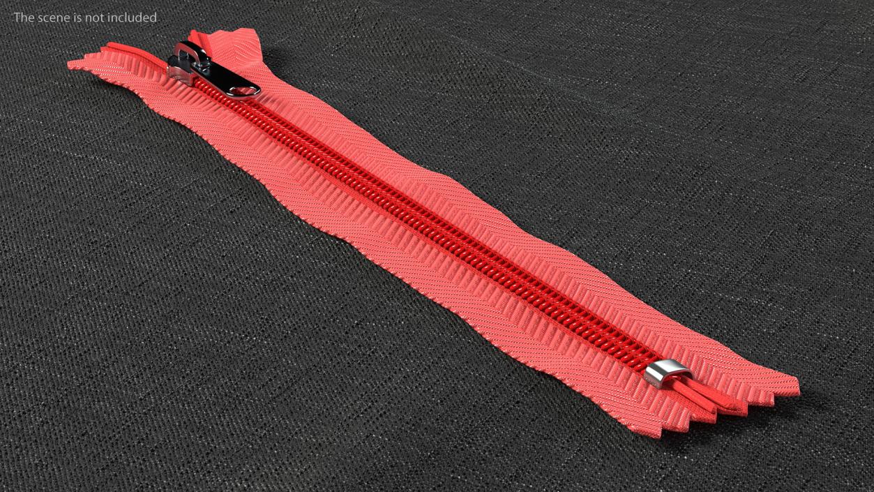 Nylon Coil Zipper with Stopper Red 3D model