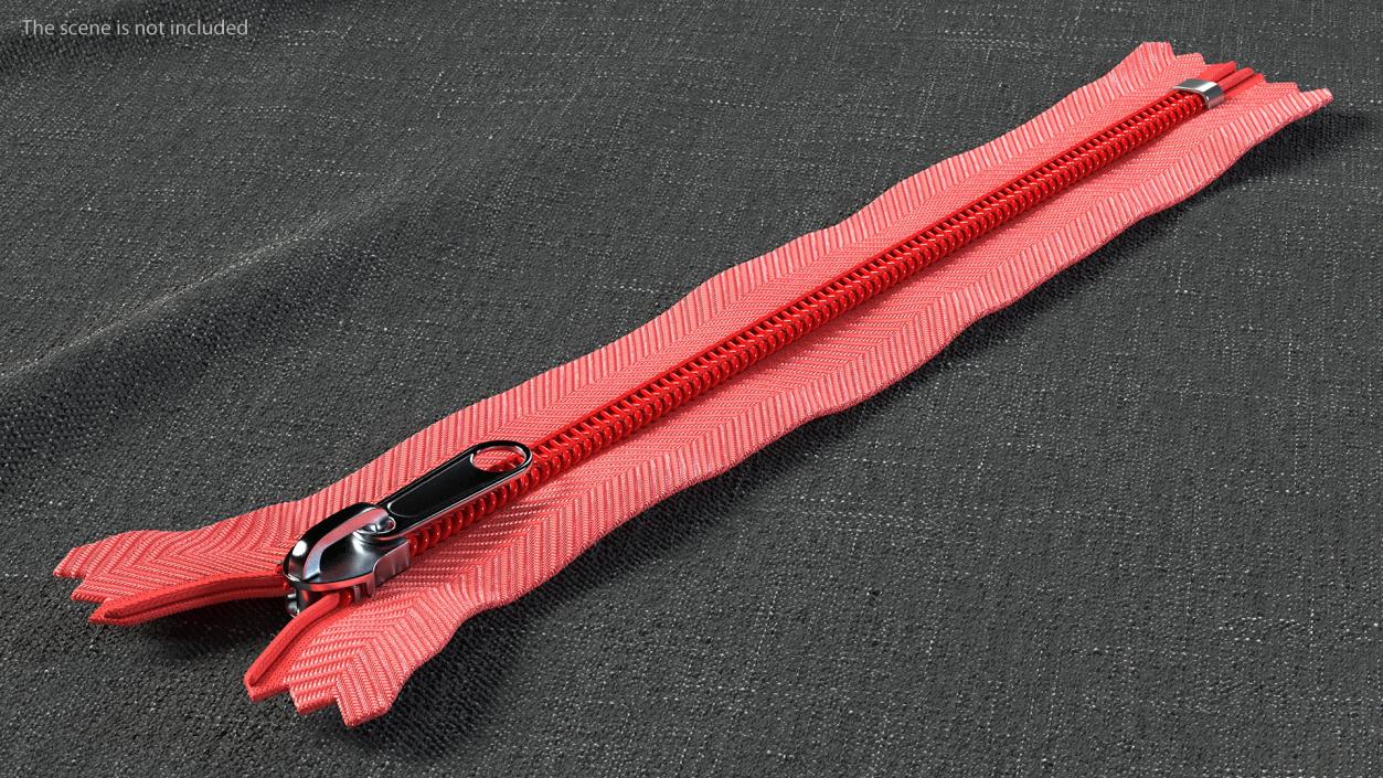 Nylon Coil Zipper with Stopper Red 3D model