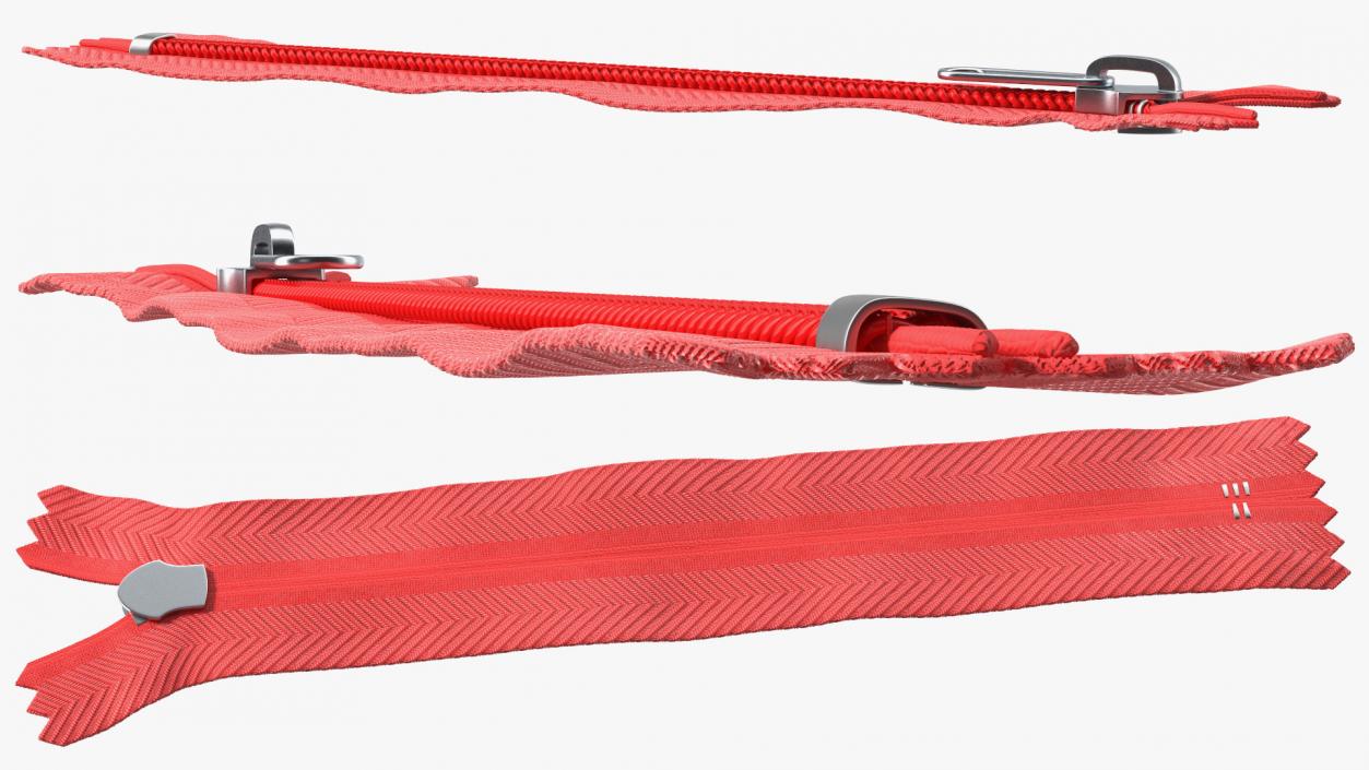 Nylon Coil Zipper with Stopper Red 3D model