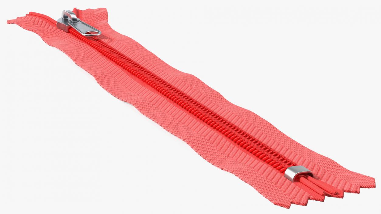 Nylon Coil Zipper with Stopper Red 3D model