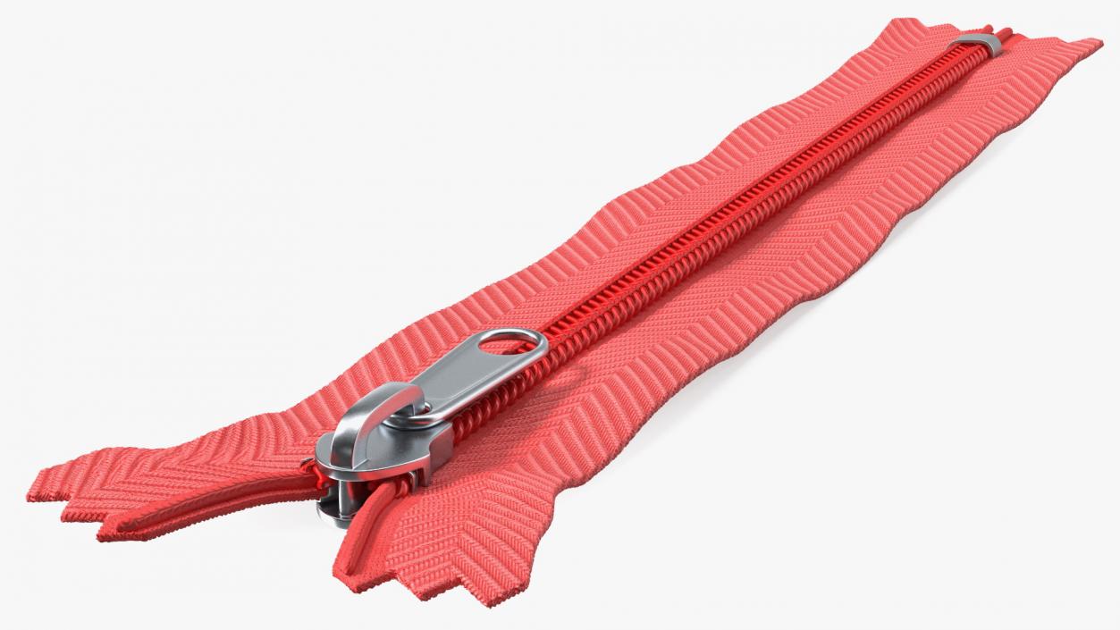 Nylon Coil Zipper with Stopper Red 3D model