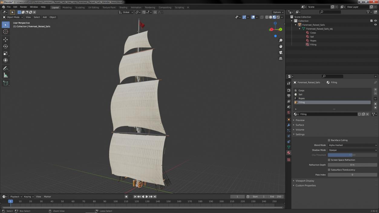 3D Foremast Raised Sails