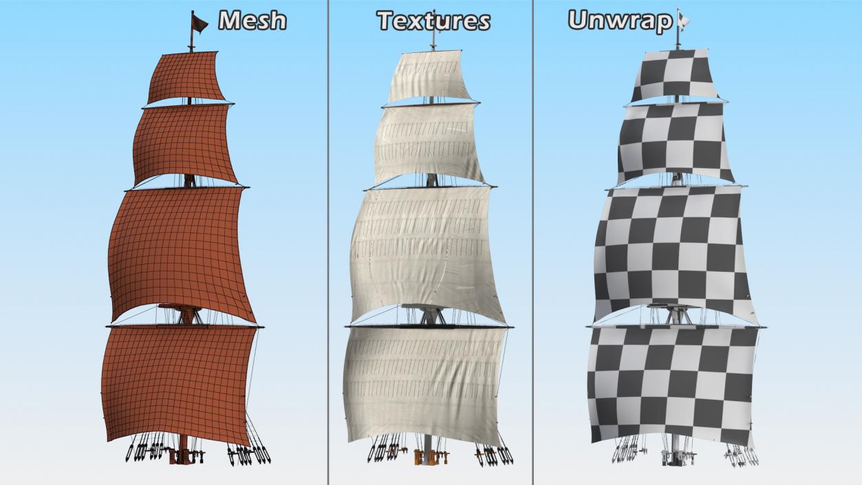 3D Foremast Raised Sails