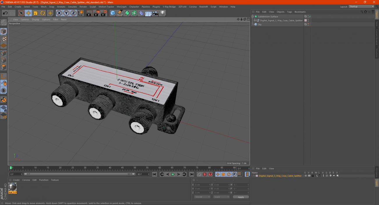3D model Digital Signal 3 Way Coax Cable Splitter