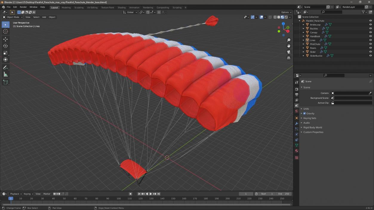 3D model Parafoil Parachute 2